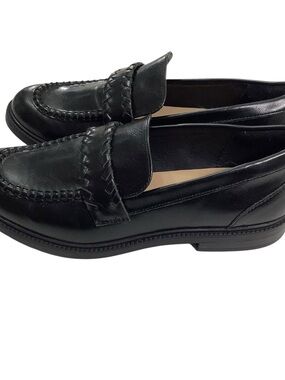 MICHAEL By Michael Shannon Black Leather Braided Penny Loafers